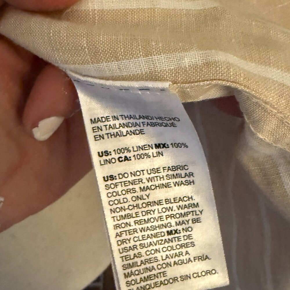 Chicos No Iron Fresh Chic Linen Button Up Top Beige/White Striped | Size 2 - Picture 7 of 8